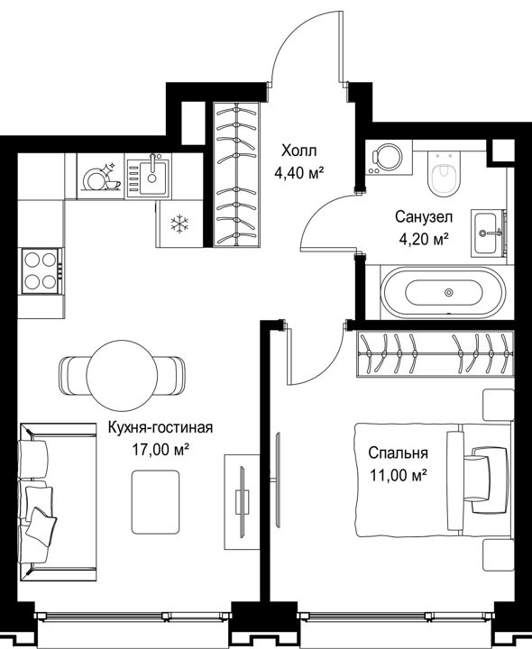 1-комнатная квартира, 36,6 м² — фото 1