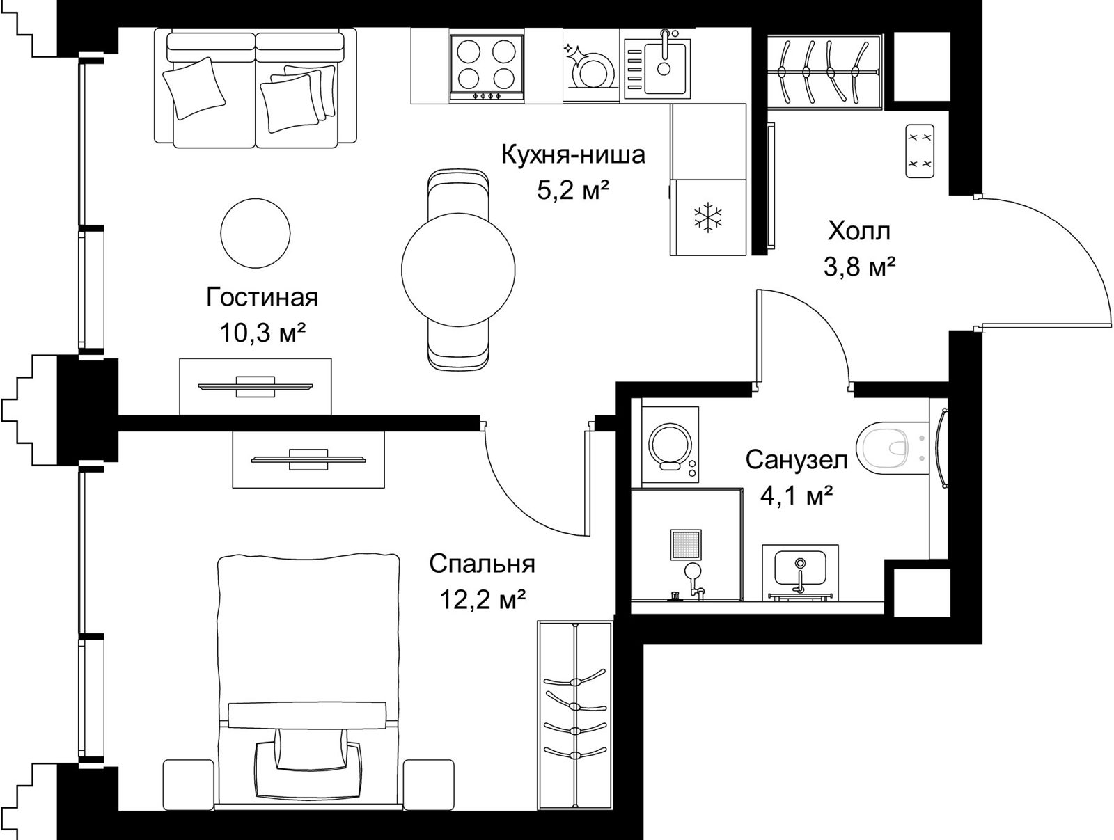 1-комнатная квартира, 35,6 м²