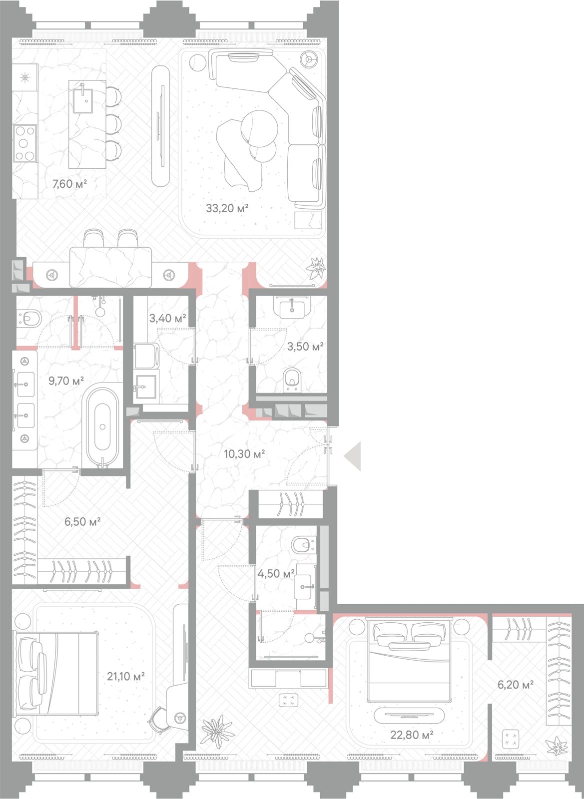 2-комнатная квартира, 128,8 м²
