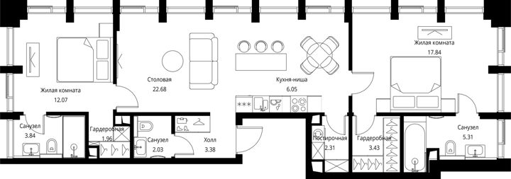 2-комнатная квартира, 80,9 м² — фото 1