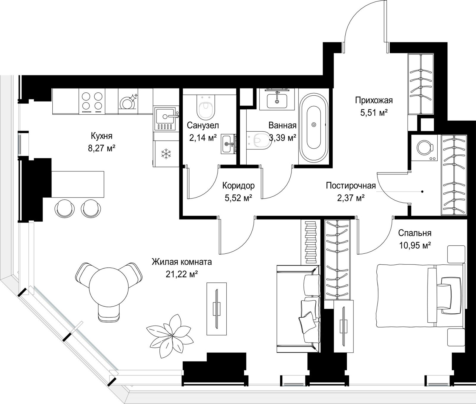 2-комнатная квартира, 59,4 м²