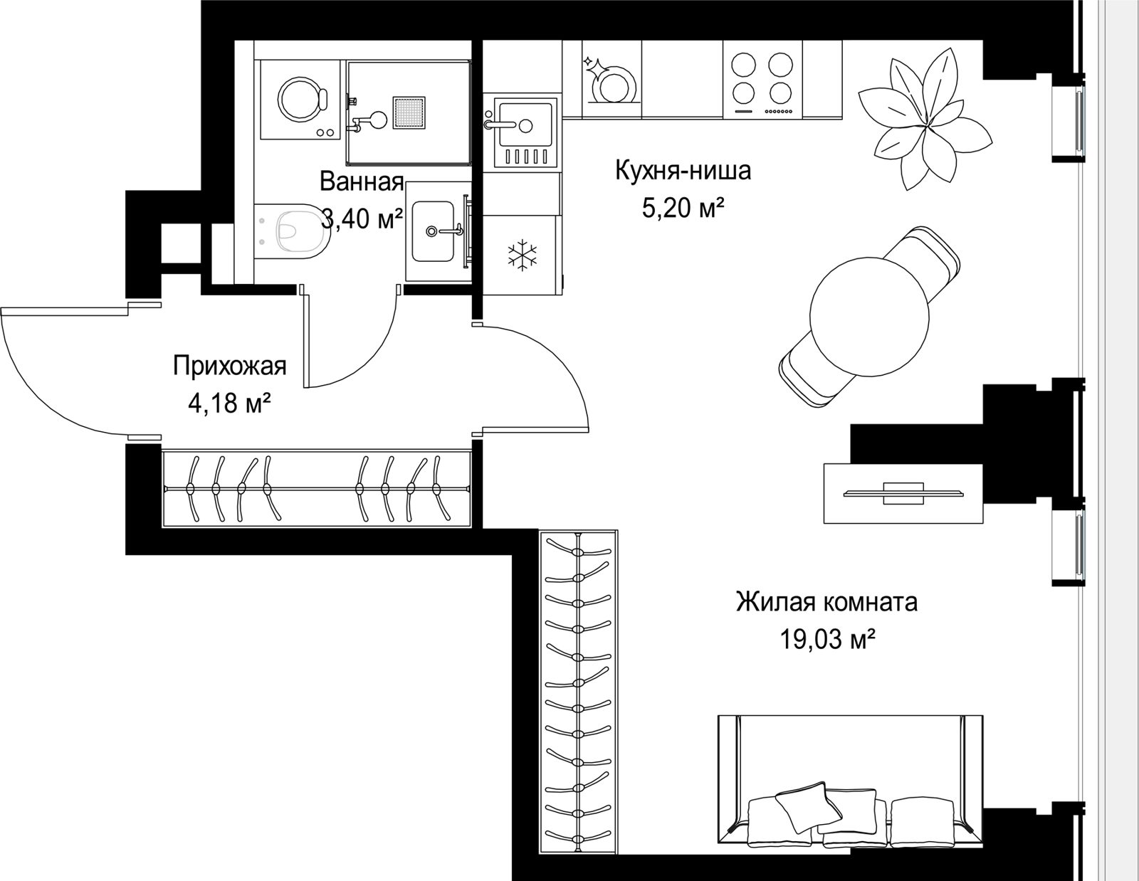 1-комнатная квартира, 31,8 м²