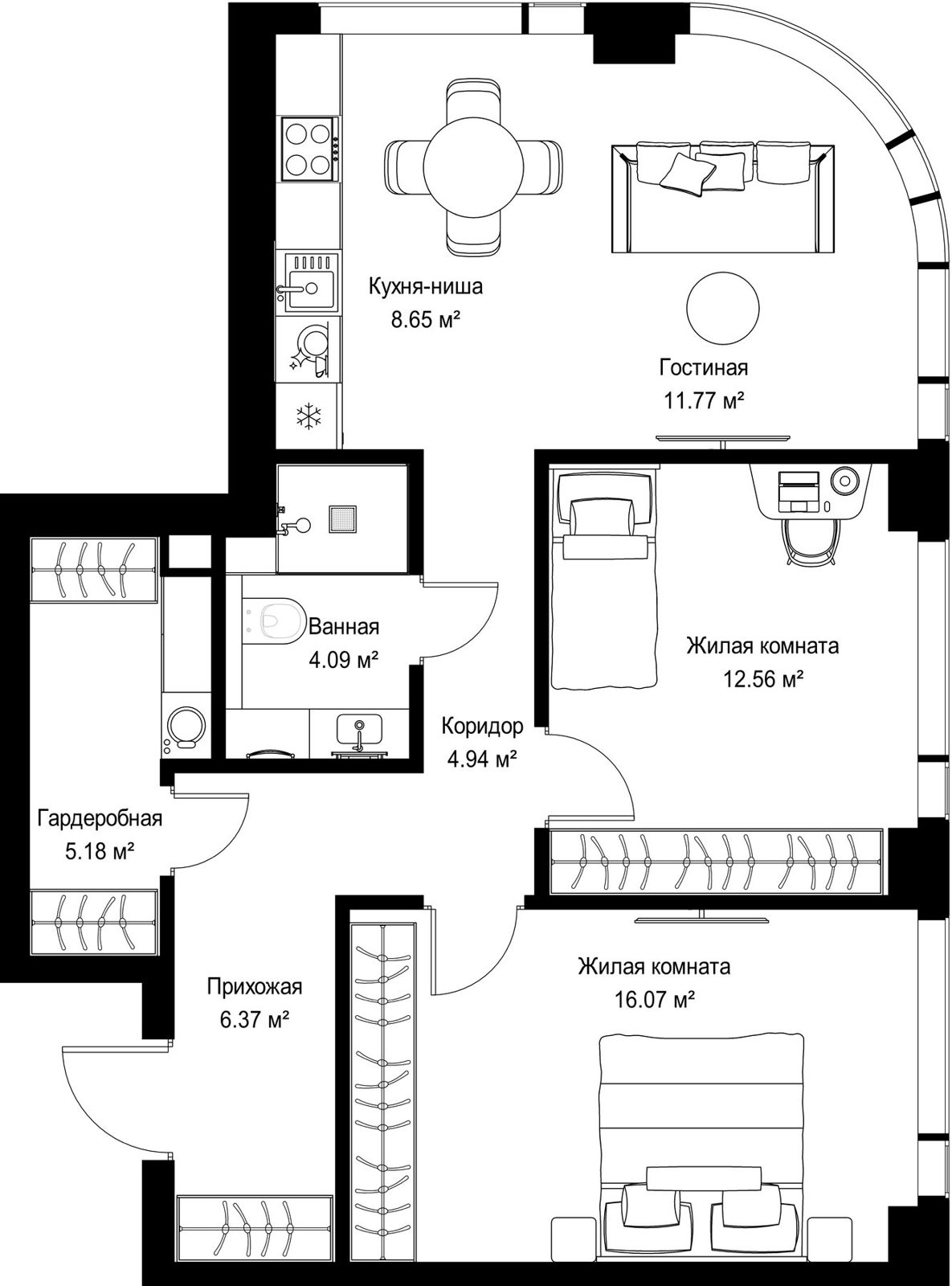 2-комнатная квартира, 69,6 м²