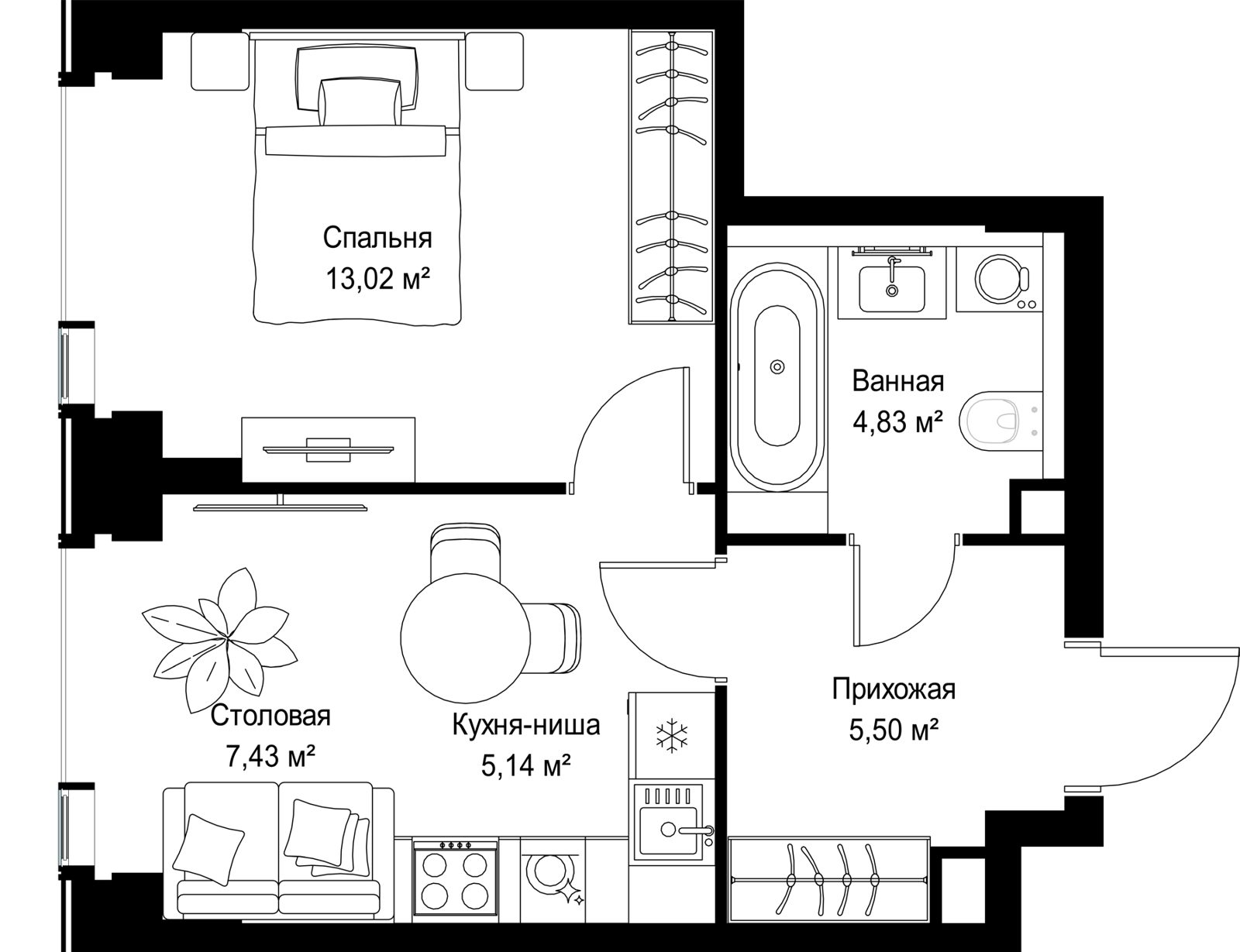 1-комнатная квартира, 35,9 м² — фото 2