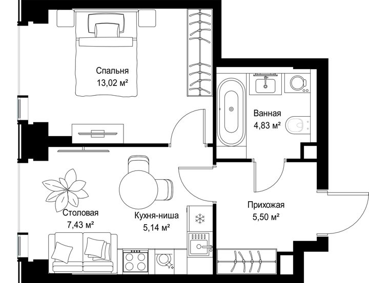 1-комнатная квартира, 35,9 м² — фото 2