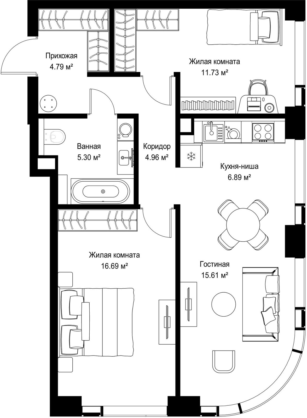 2-комнатная квартира, 66 м²