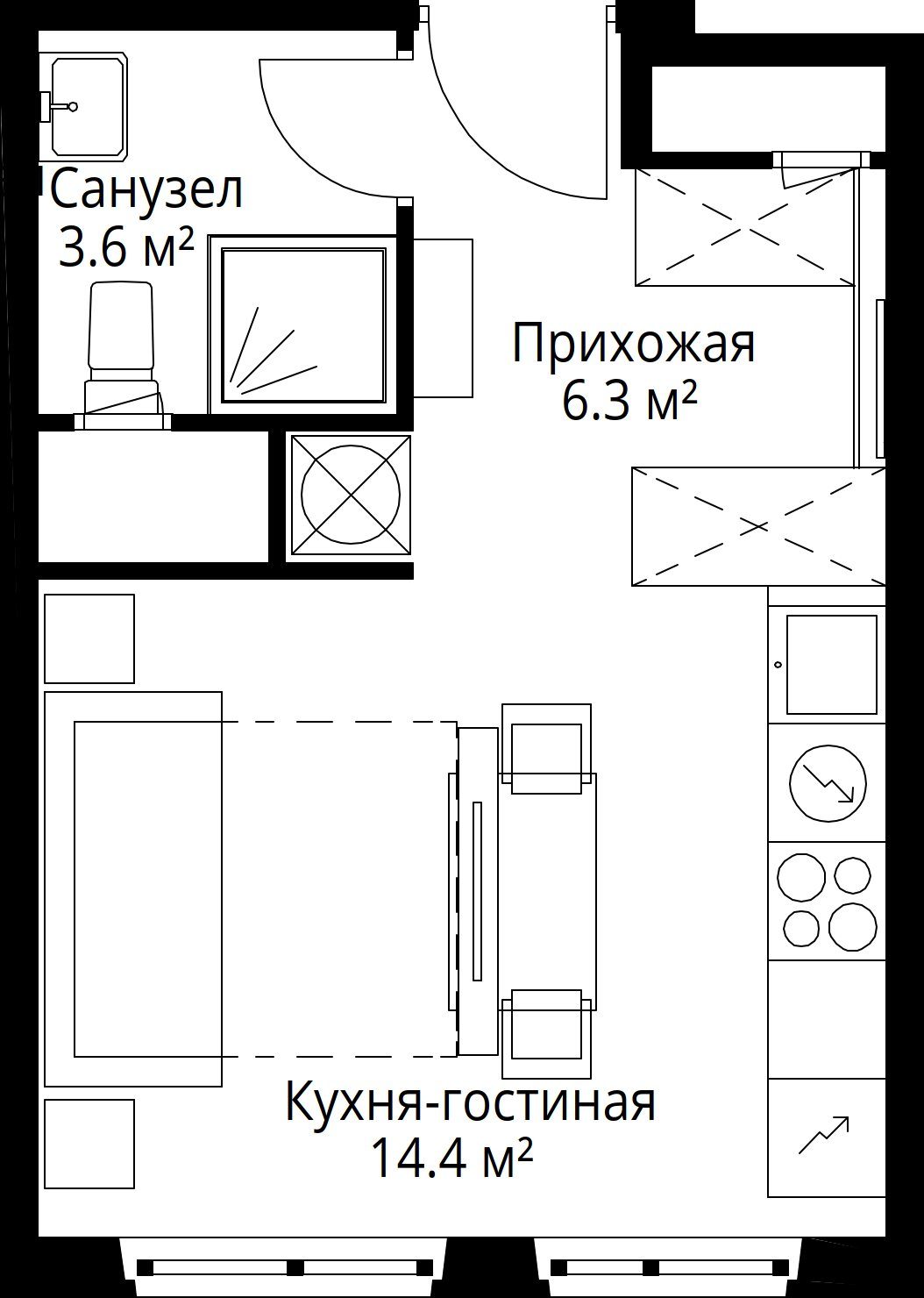 Квартира-студия, 24,3 м²
