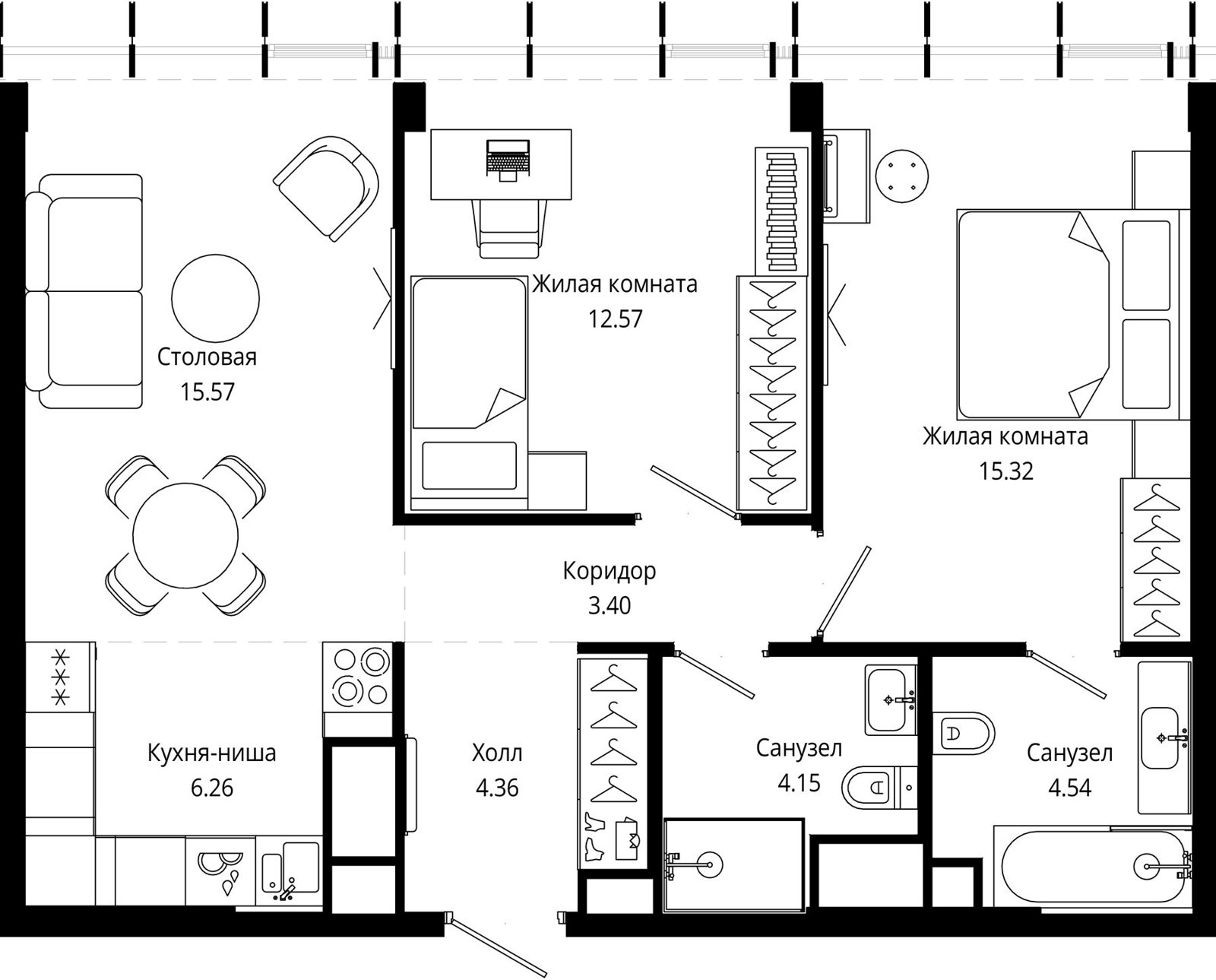 2-комнатная квартира, 66,2 м²