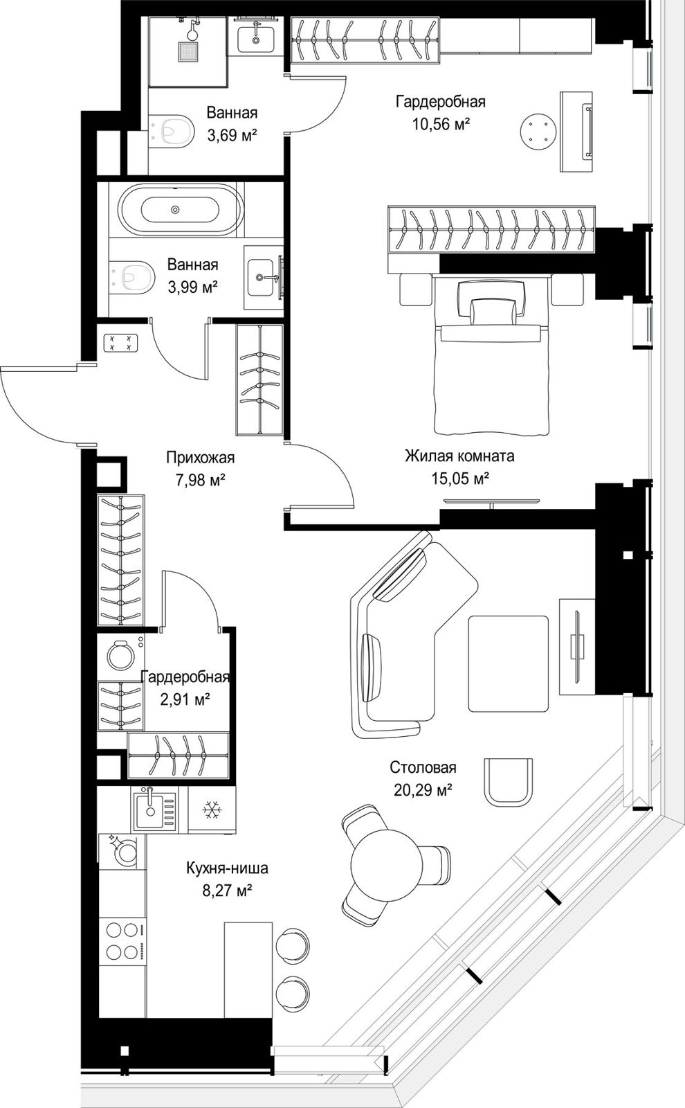 2-комнатная квартира, 72,7 м²