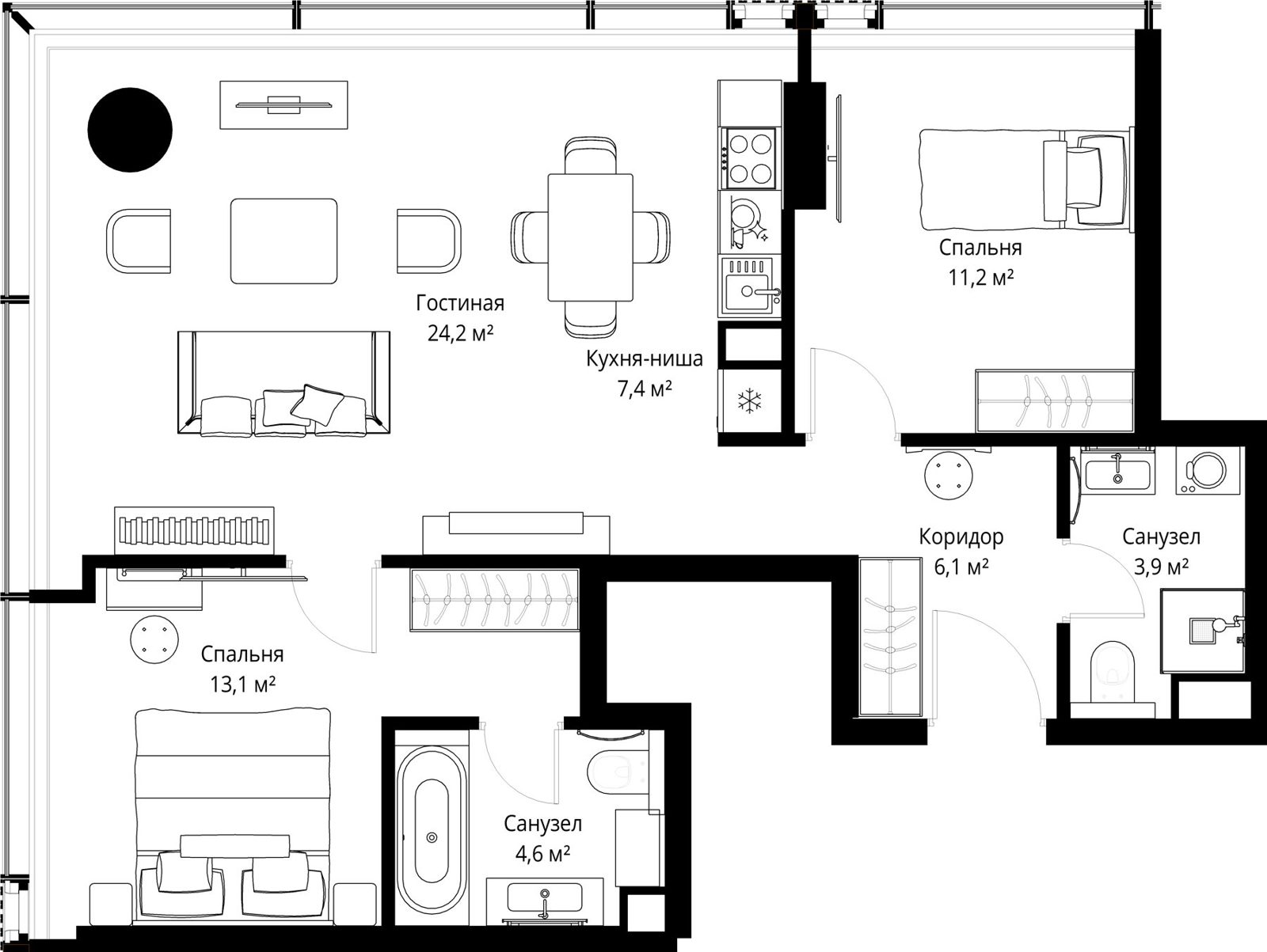 2-комнатная квартира, 70,5 м²