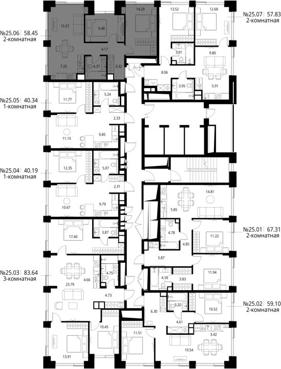2-комнатная квартира, 58,5 м² — фото 2