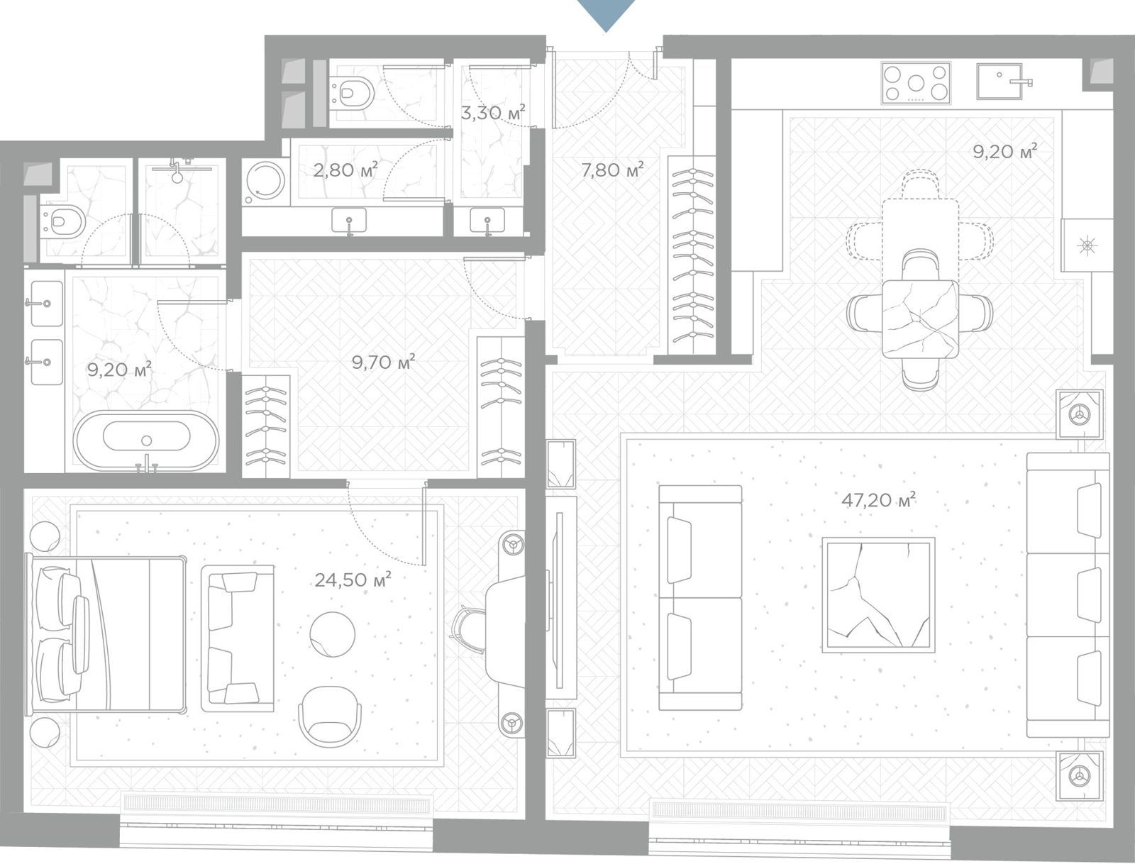 1-комнатная квартира, 113,7 м²