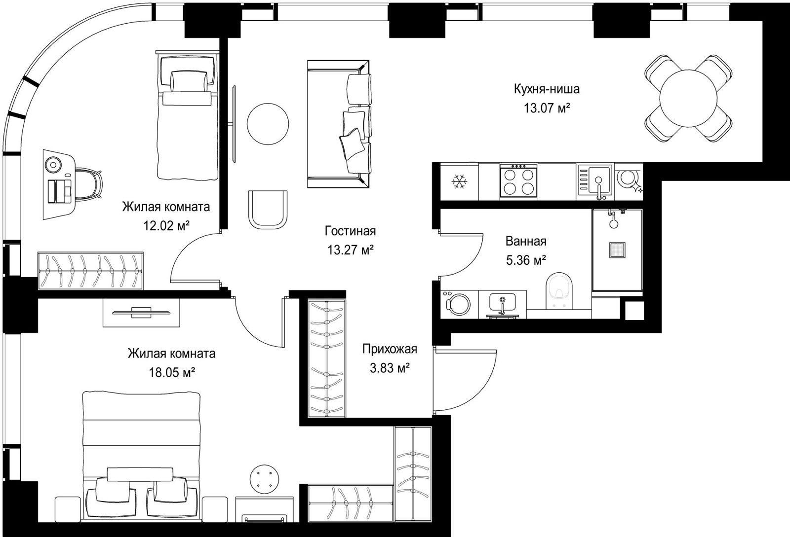 2-комнатная квартира, 65,6 м²