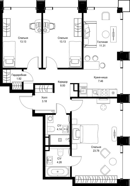 3-комнатная квартира, 90,3 м²