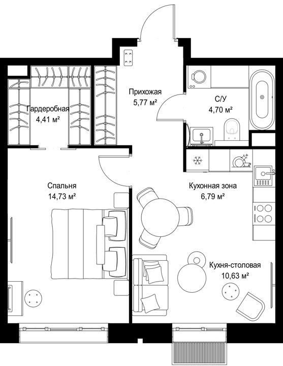1-комнатная квартира, 47 м² — фото 1