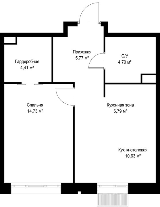 1-комнатная квартира, 47 м² — фото 2