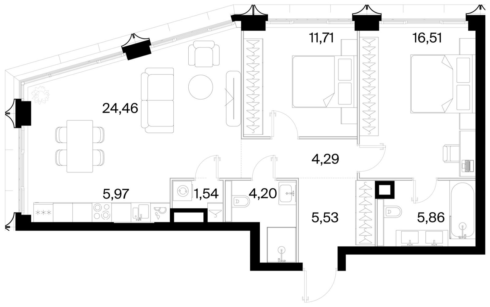 2-комнатная квартира, 80,1 м²