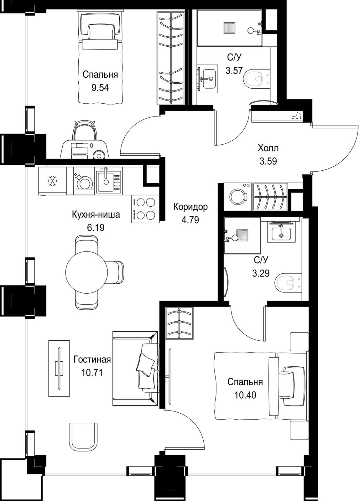 2-комнатная квартира, 52,1 м²