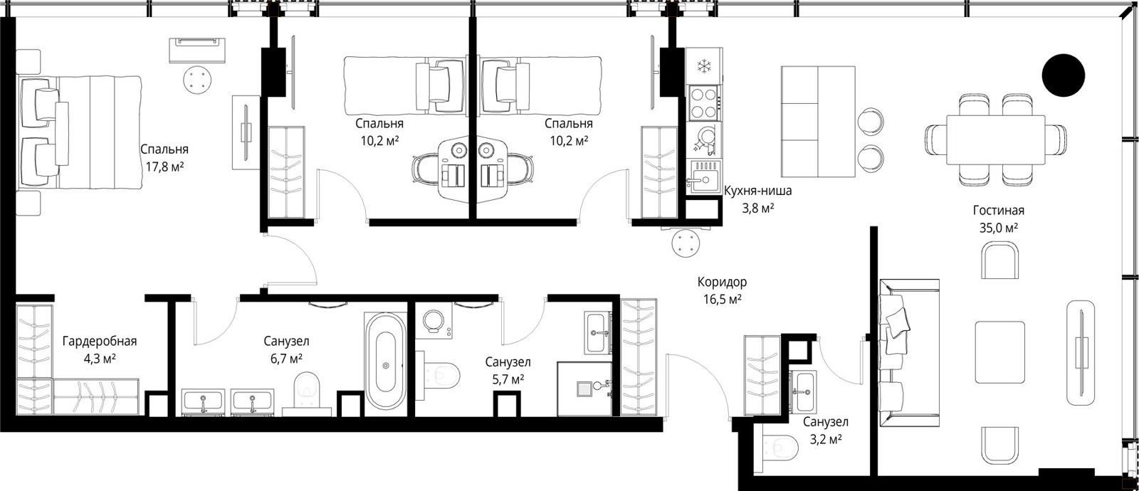 3-комнатная квартира, 113,4 м²