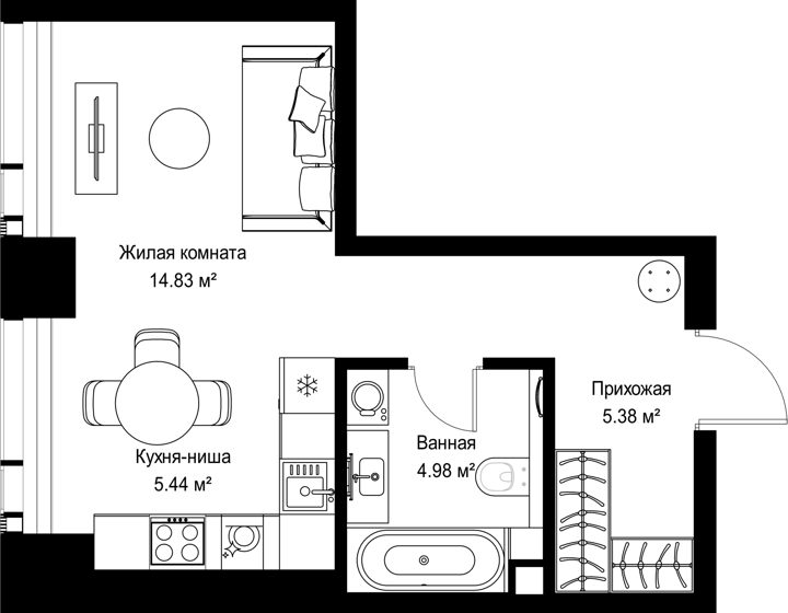 Квартира-студия, 30,6 м²