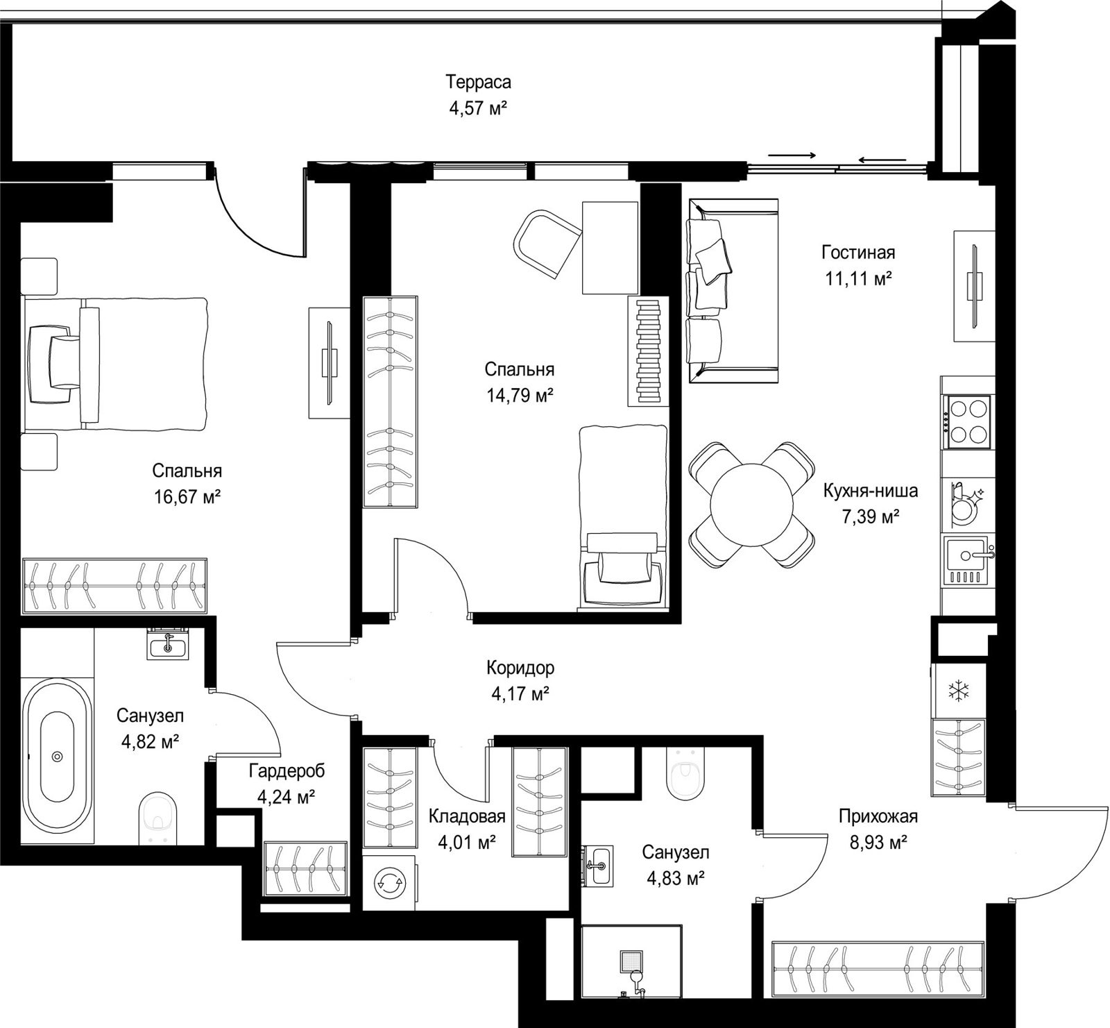 2-комнатная квартира, 85,5 м²