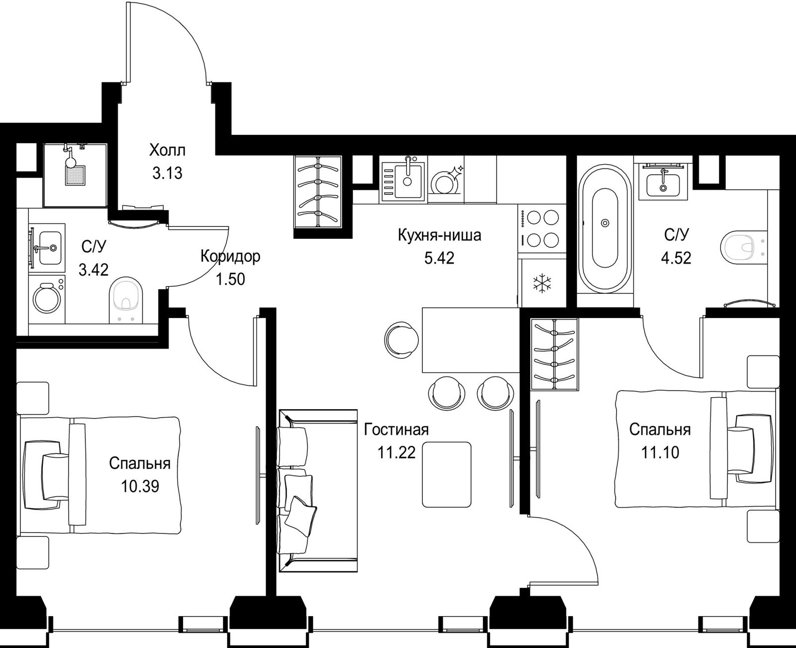 2-комнатная квартира, 50,7 м²