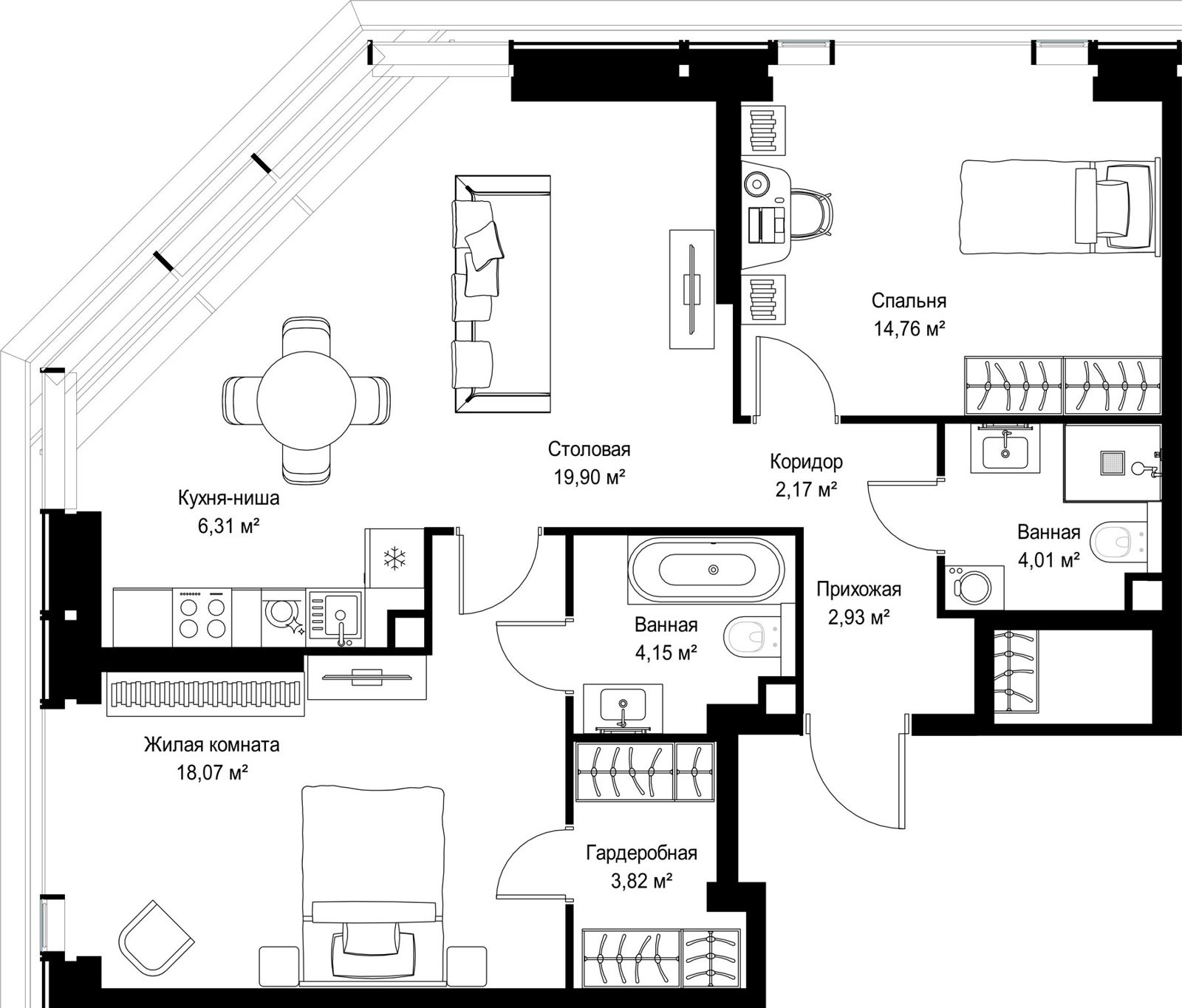 2-комнатная квартира, 76,1 м²