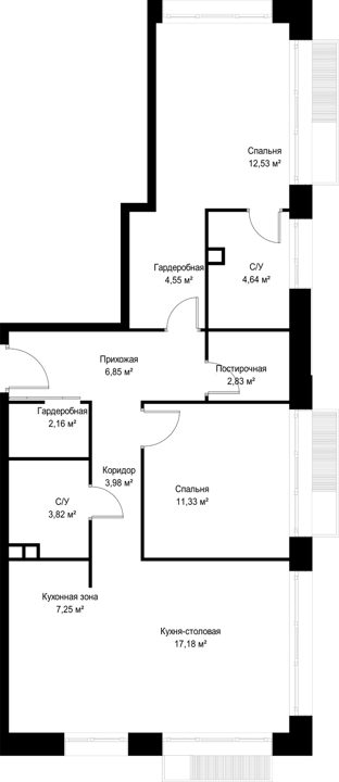 2-комнатная квартира, 77,1 м² — фото 2