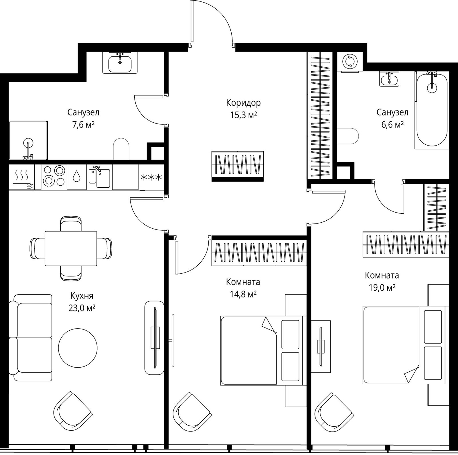 2-комнатная квартира, 86,3 м²
