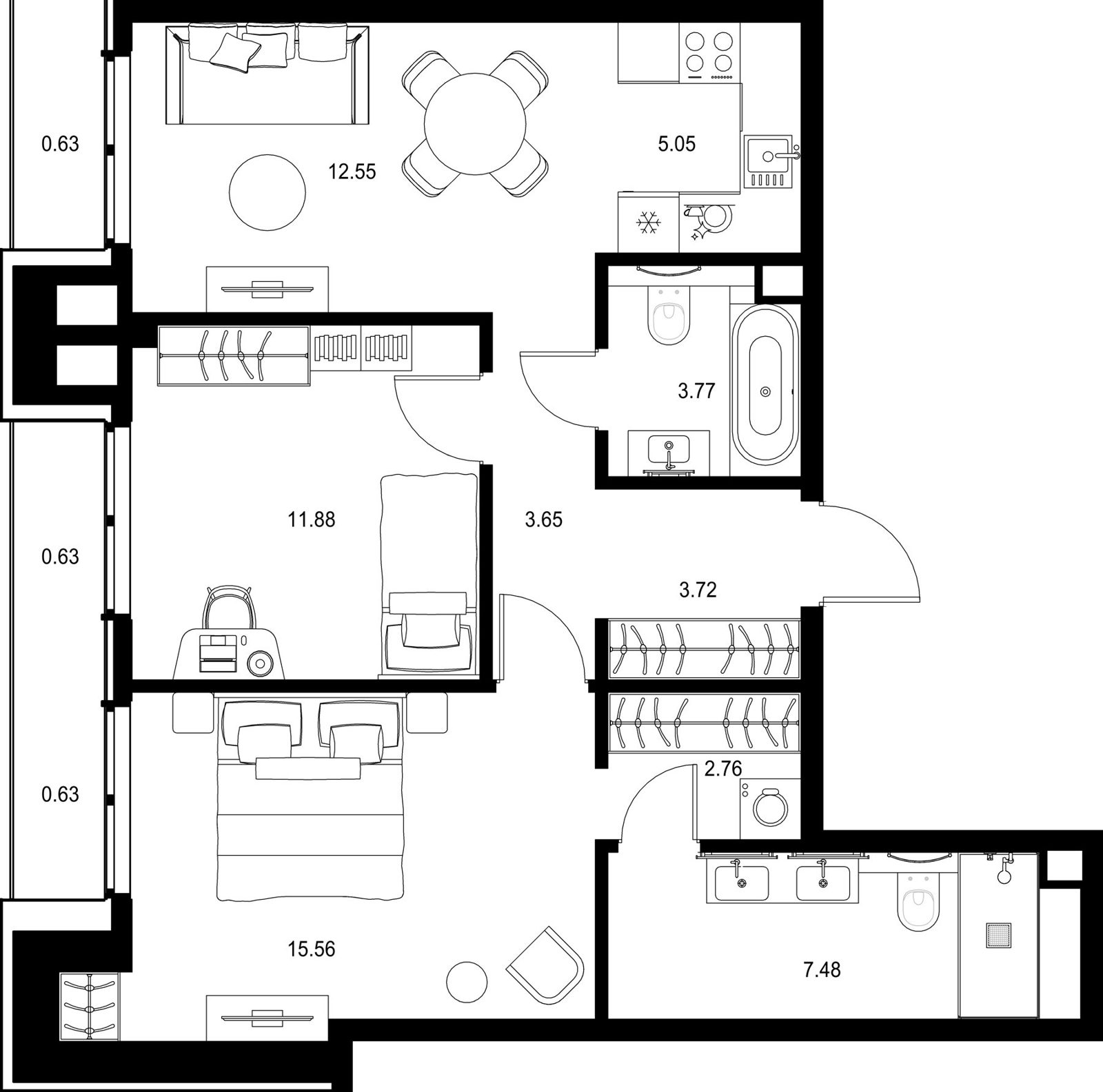 2-комнатная квартира, 68,3 м²