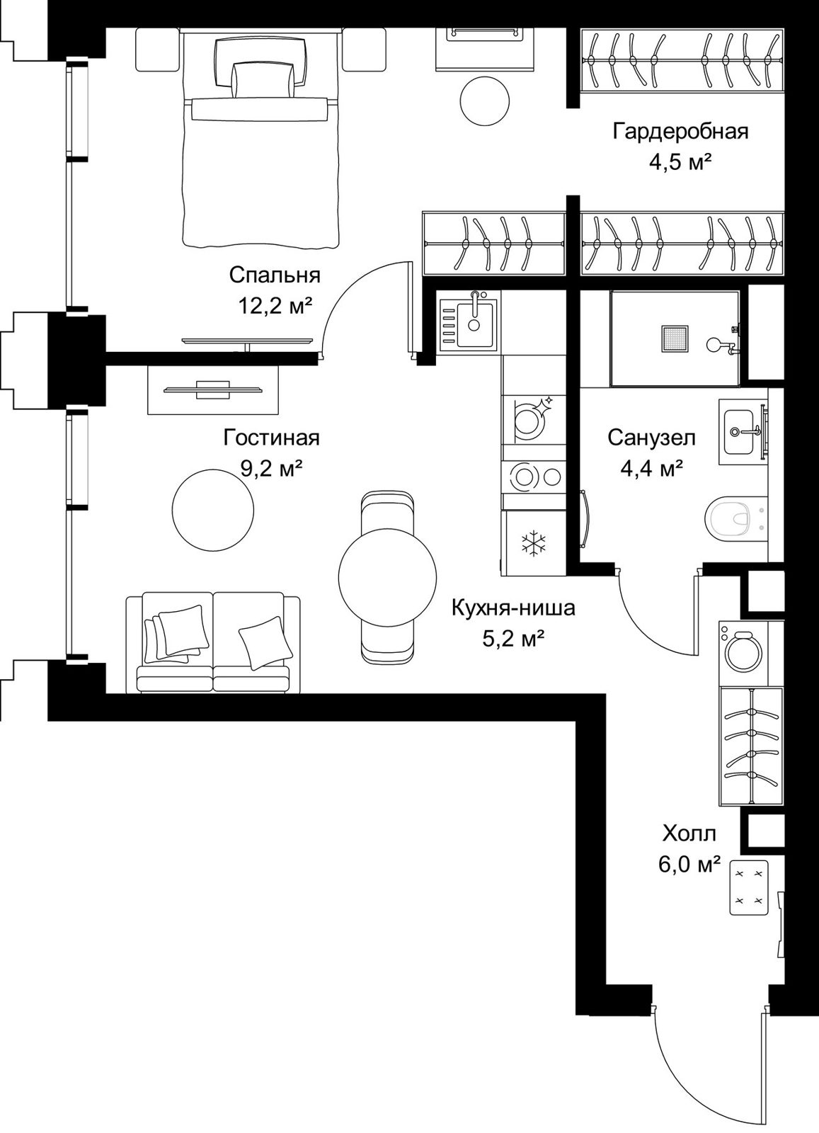 1-комнатная квартира, 41,5 м²