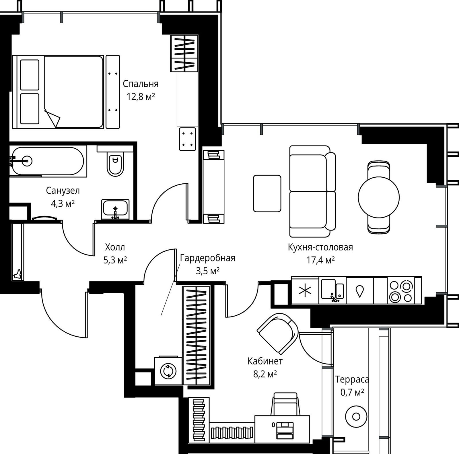 2-комнатная квартира, 52,2 м²