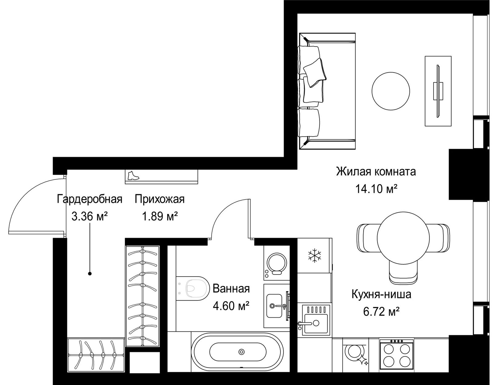 Квартира-студия, 30,7 м²