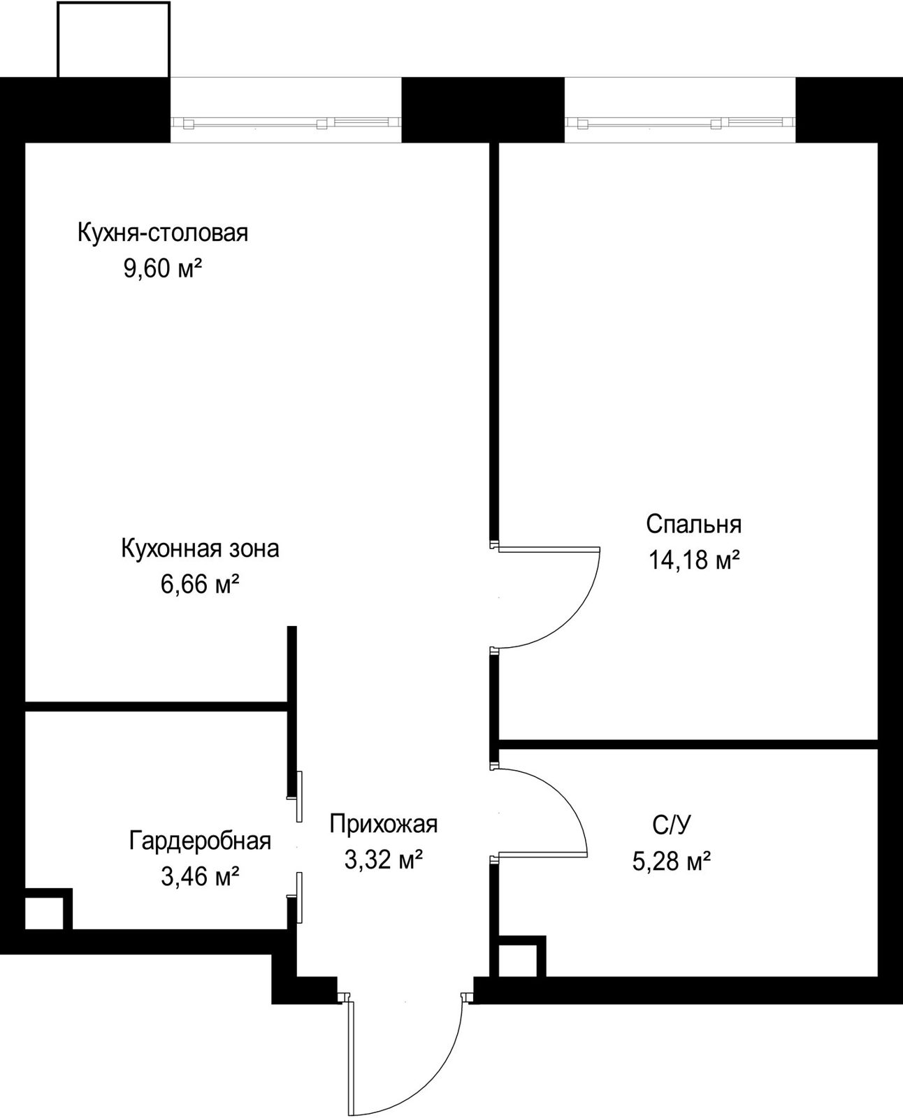 1-комнатная квартира, 42,5 м² — фото 2