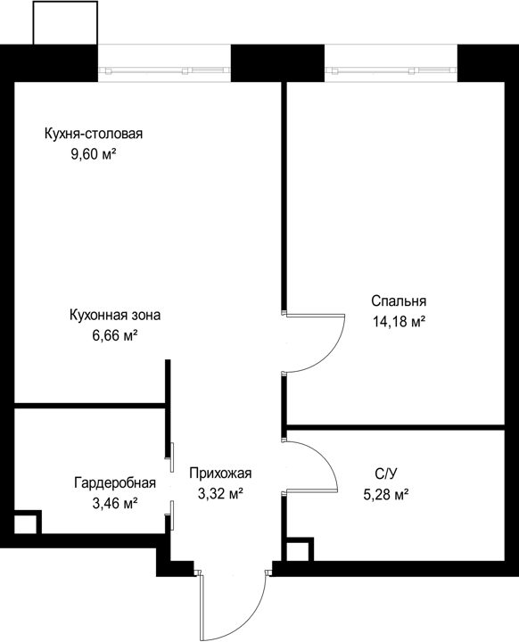 1-комнатная квартира, 42,5 м² — фото 2