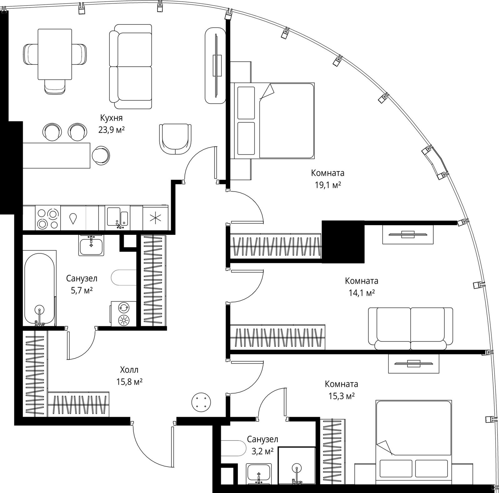 3-комнатная квартира, 97,1 м²