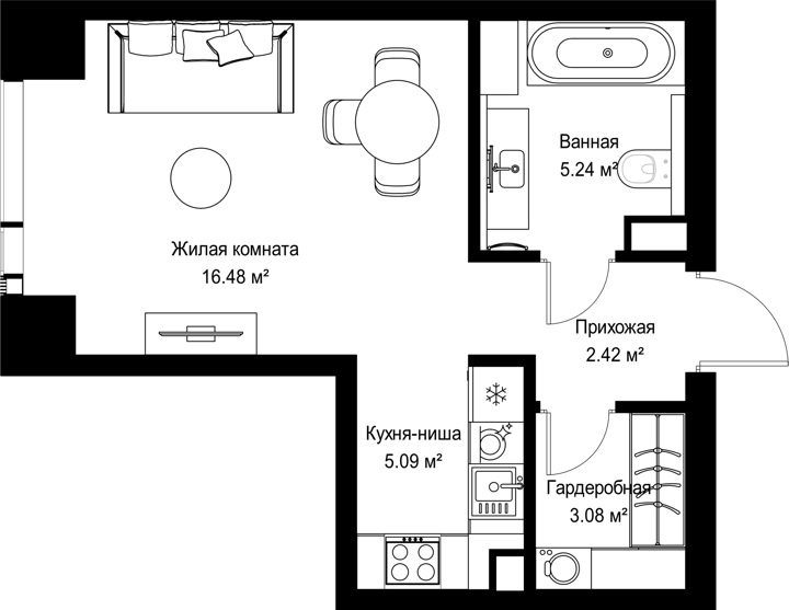 Квартира-студия, 32,3 м²