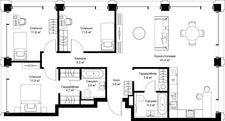 3-комнатная квартира, 101,5 м²