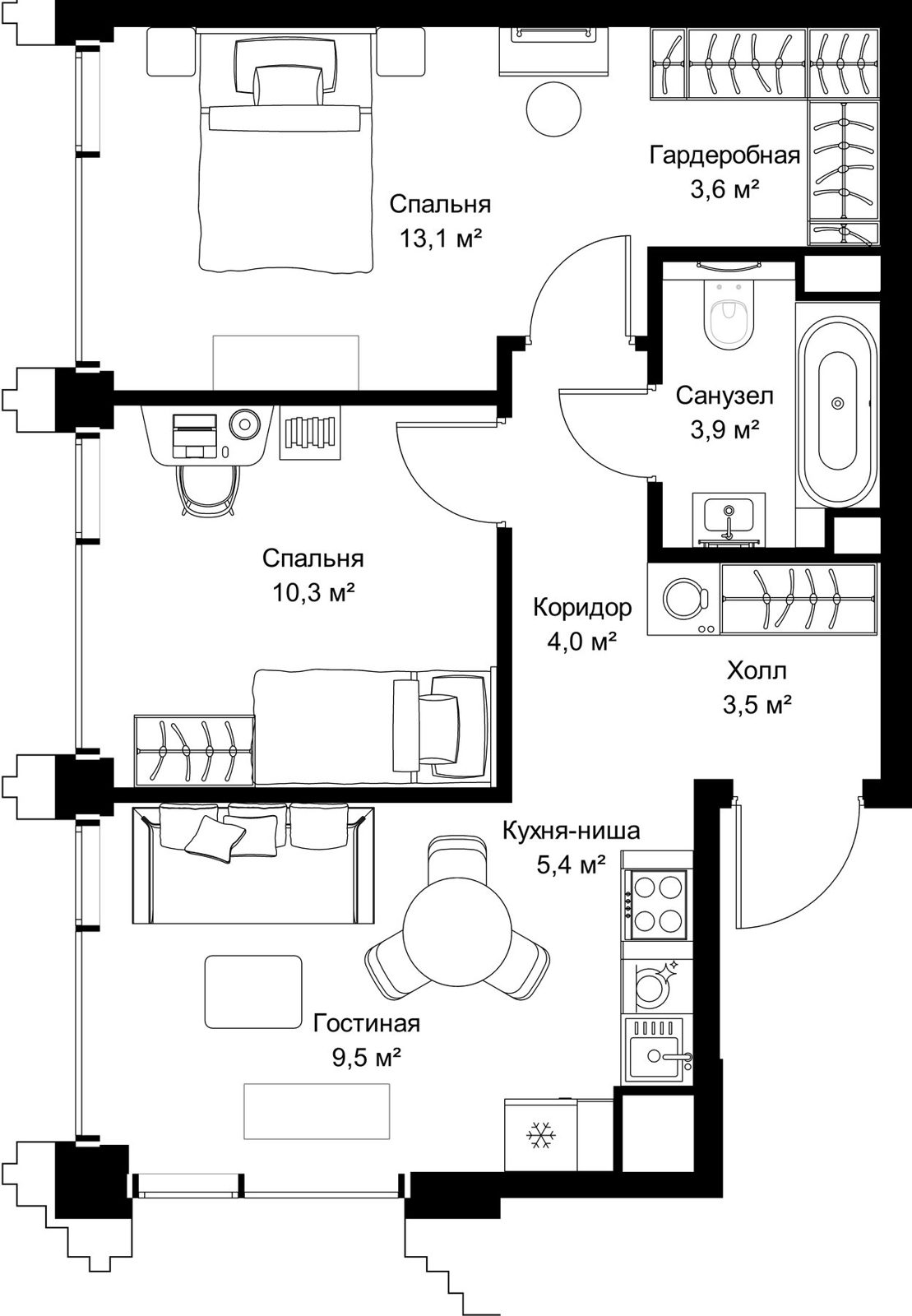 2-комнатная квартира, 53,3 м²