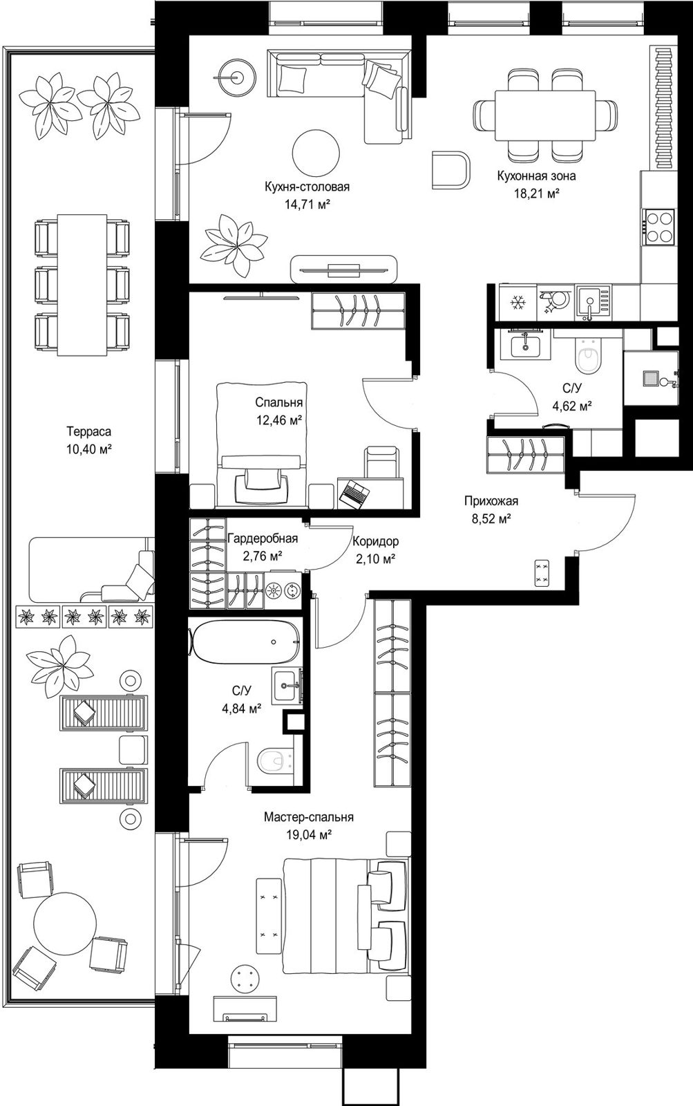 2-комнатная квартира, 97,7 м²