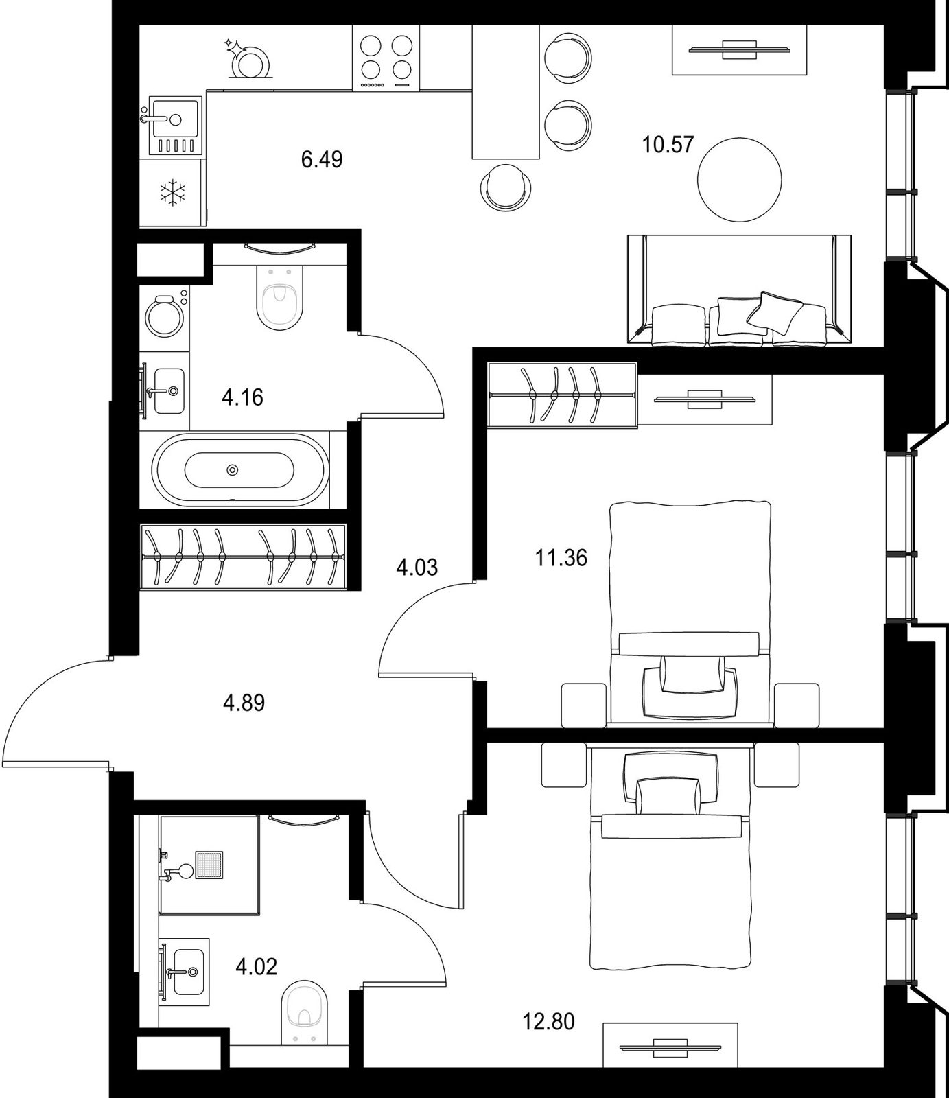 2-комнатная квартира, 58,3 м²