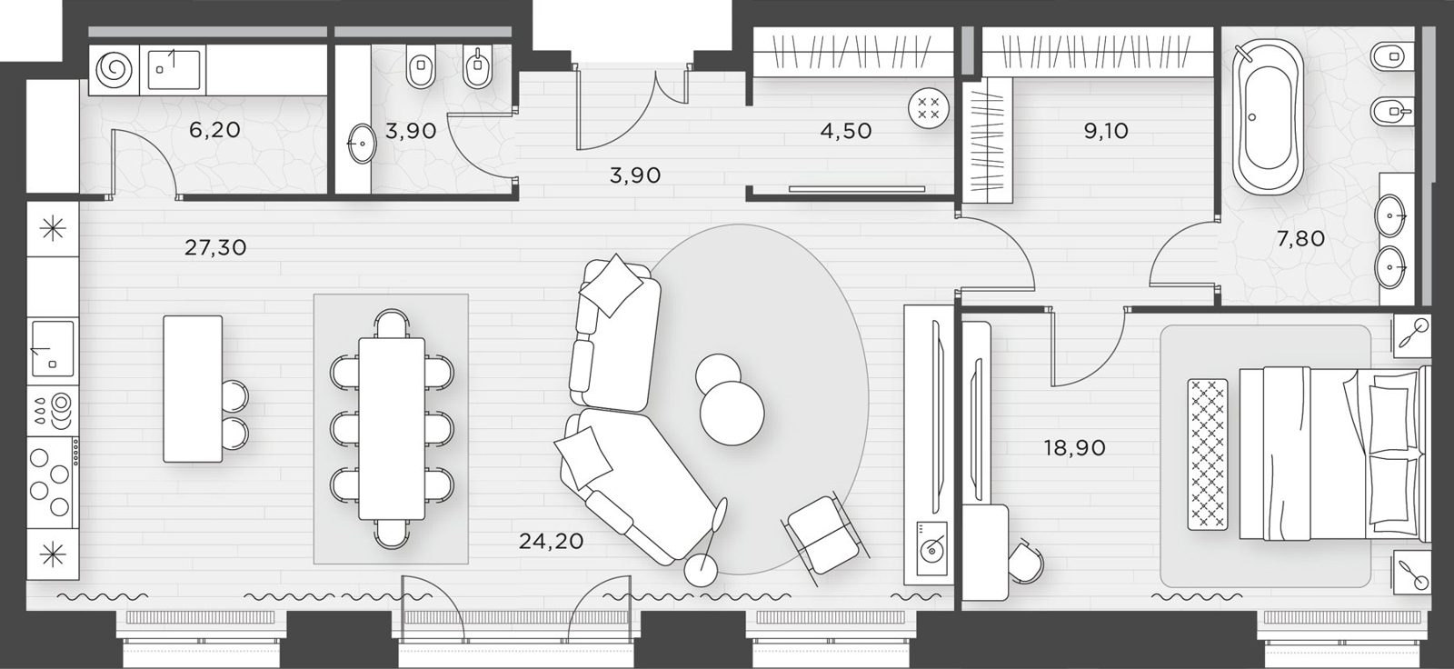 1-комнатная квартира, 105,8 м²