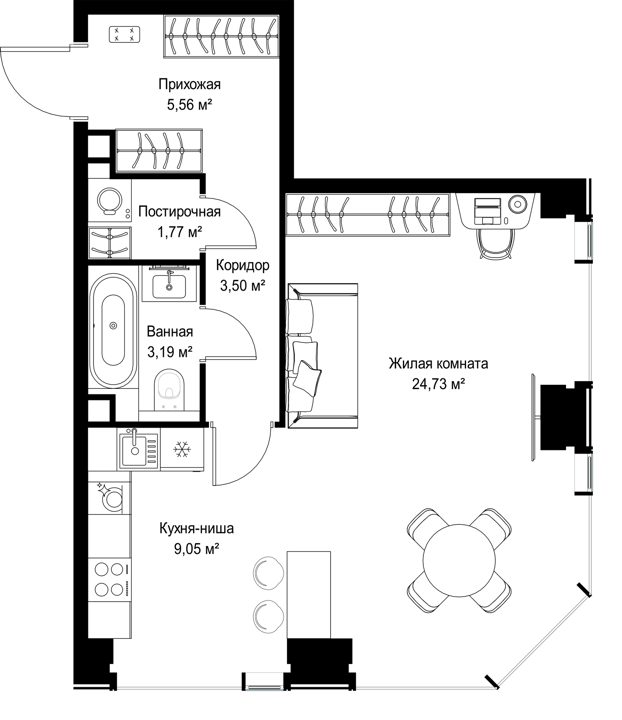 1-комнатная квартира, 47,8 м² — фото 1