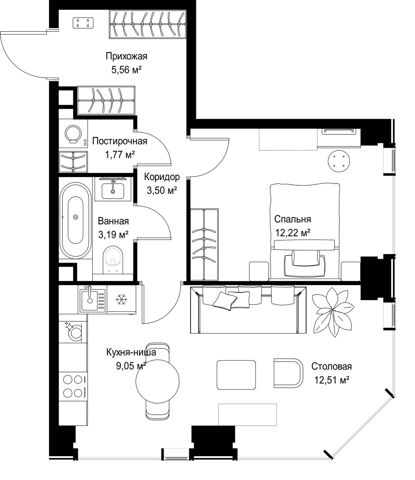 1-комнатная квартира, 47,8 м² — фото 2