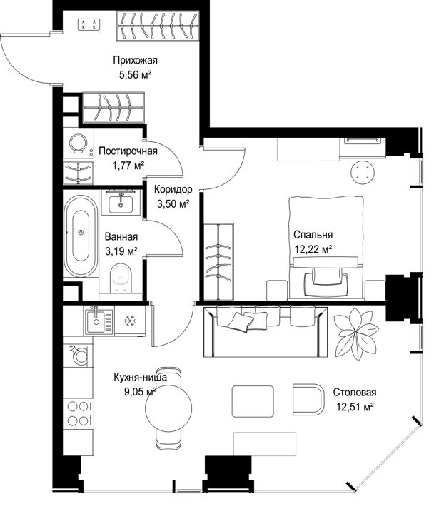 1-комнатная квартира, 47,8 м² — фото 2