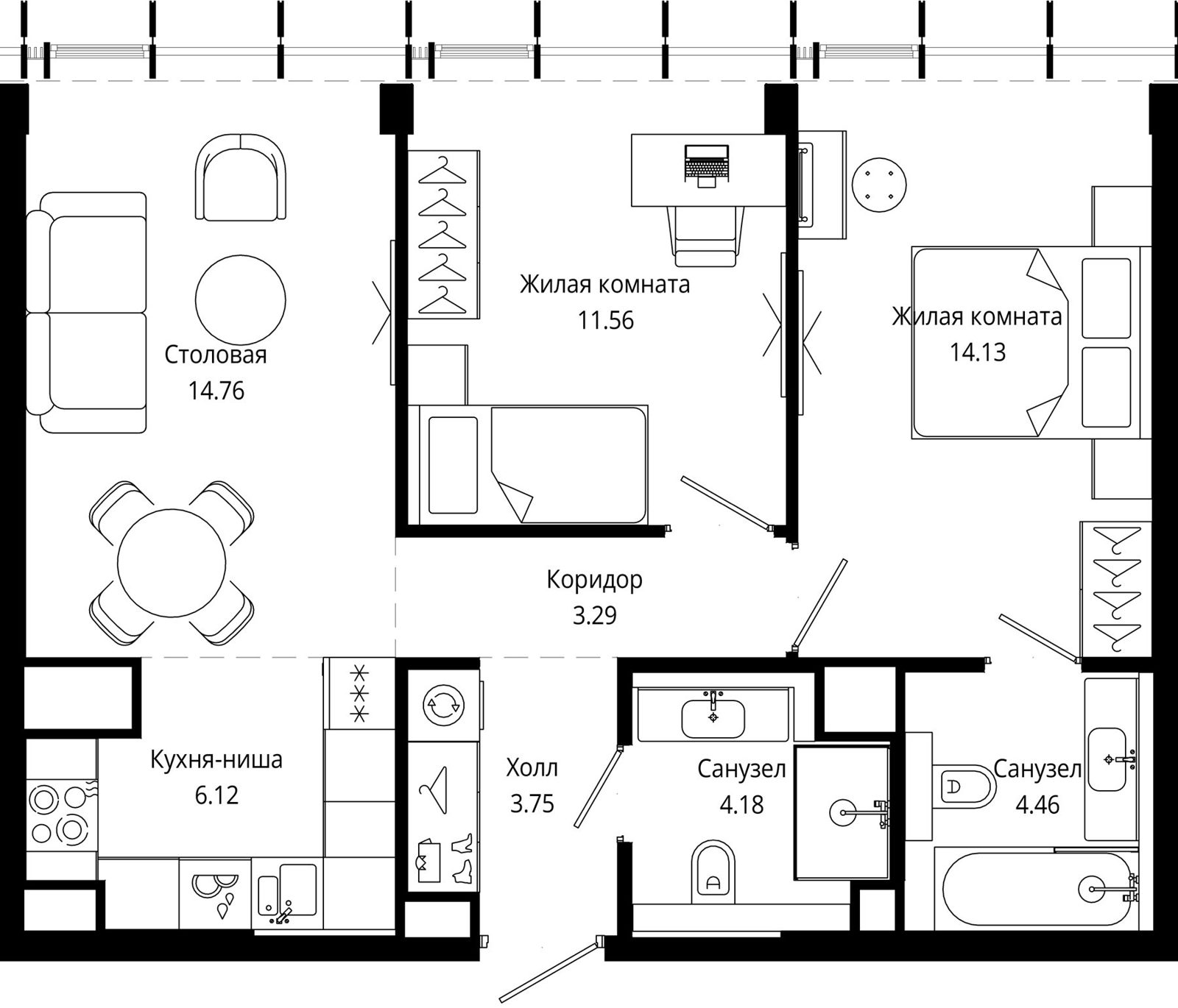 2-комнатная квартира, 62,3 м²