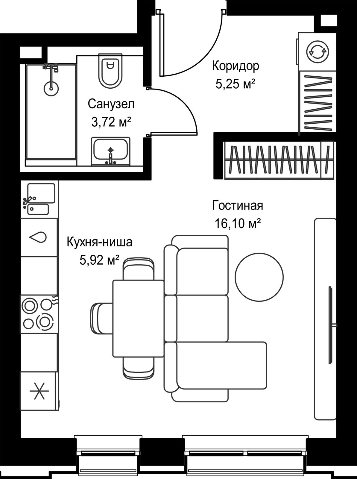 Квартира-студия, 31,1 м²