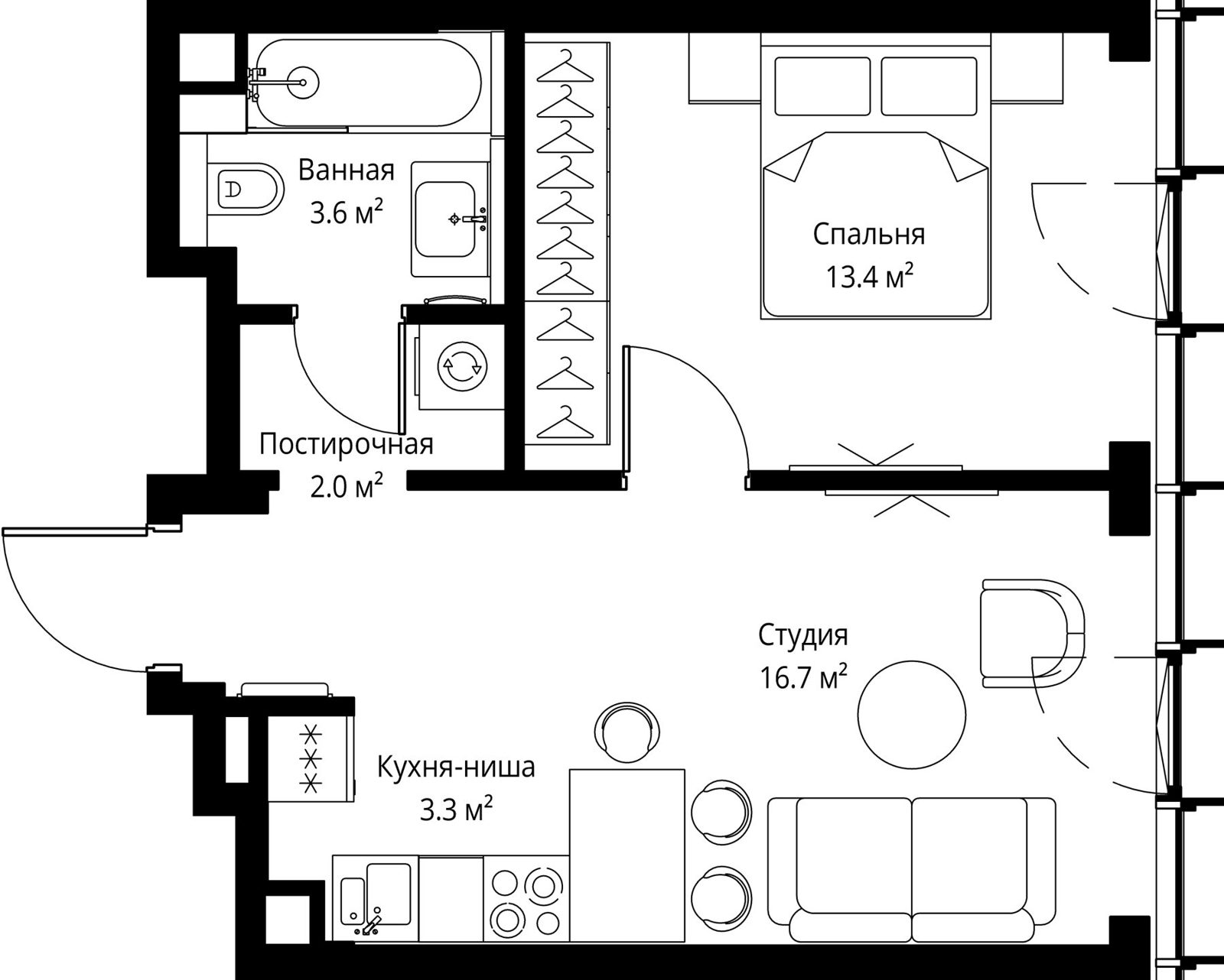 1-комнатная квартира, 39 м²