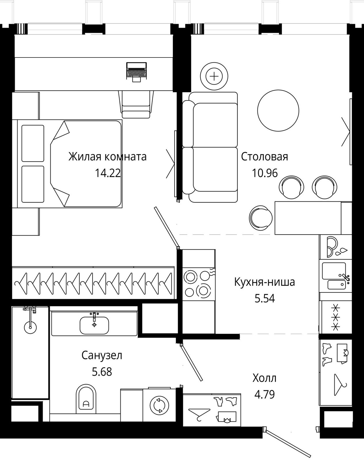 1-комнатная квартира, 41,3 м²