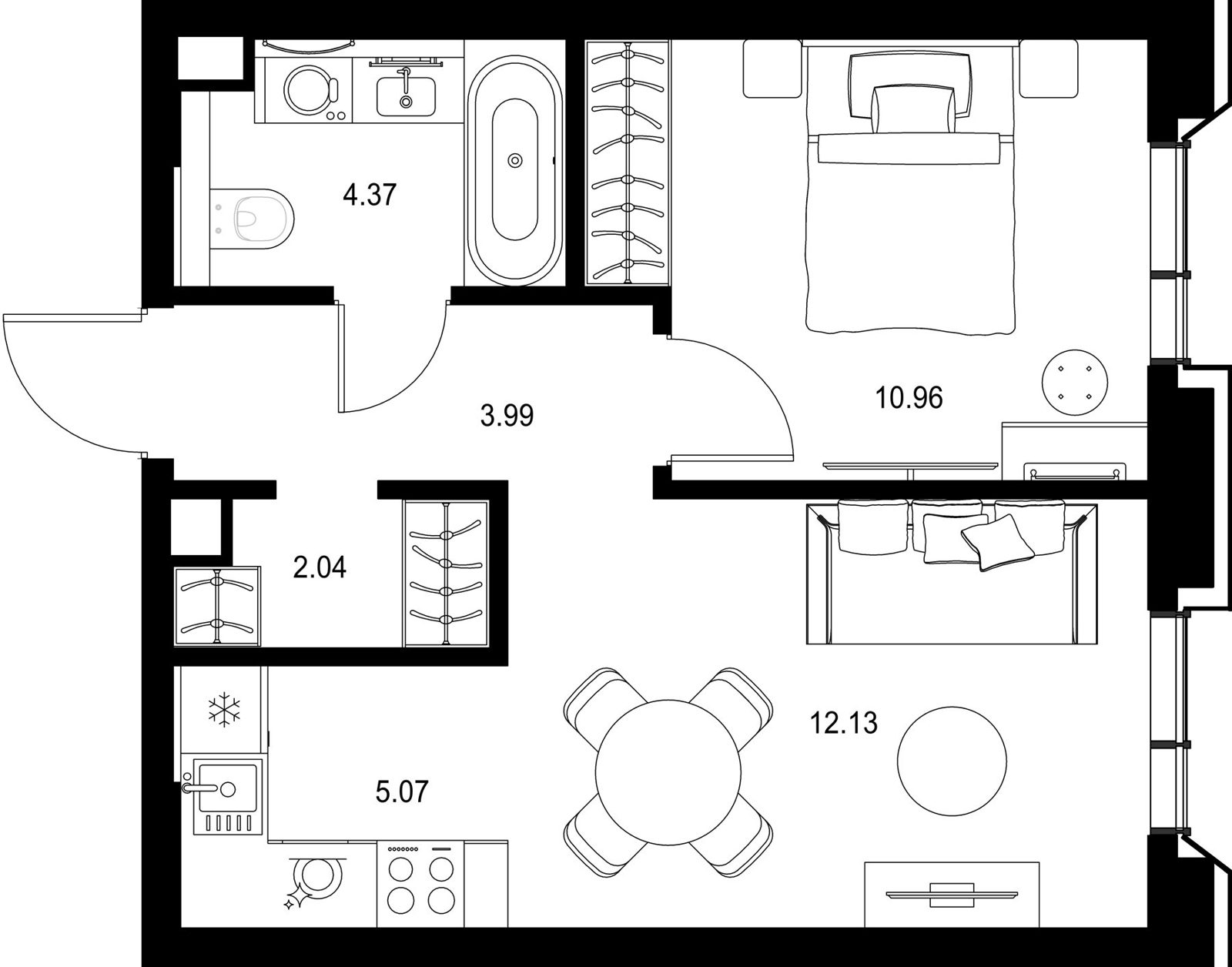 1-комнатная квартира, 38,6 м²